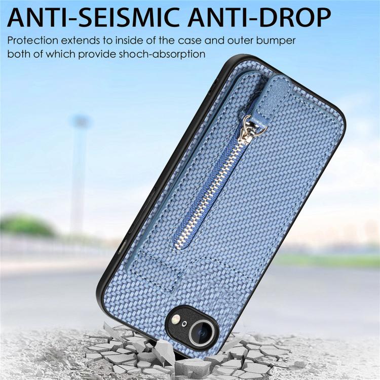 For iPhone 17e / 16e Carbon Fiber Vertical Flip Zipper Phone Case