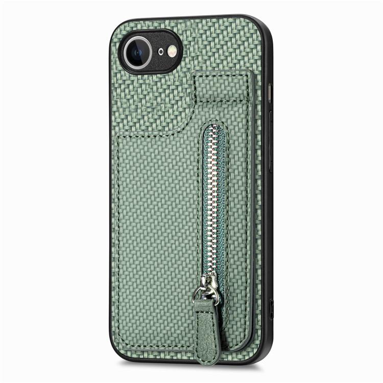 For iPhone 17e / 16e Carbon Fiber Vertical Flip Zipper Phone Case