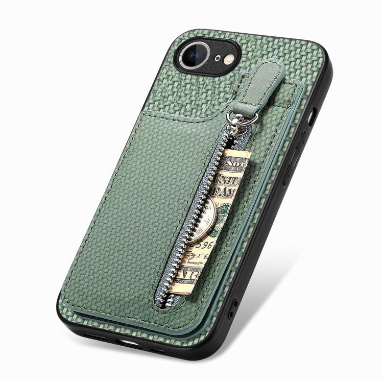 For iPhone 17e / 16e Carbon Fiber Vertical Flip Zipper Phone Case