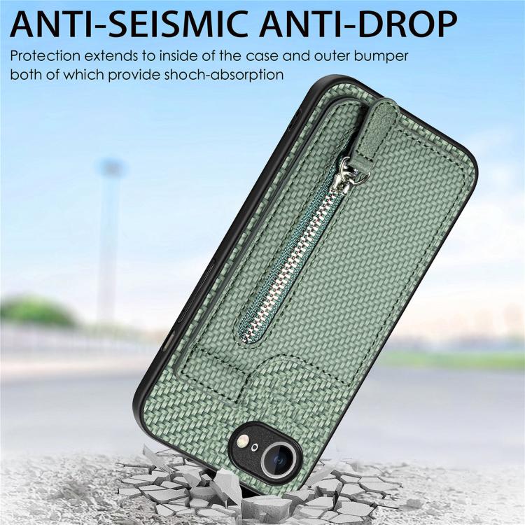 For iPhone 17e / 16e Carbon Fiber Vertical Flip Zipper Phone Case