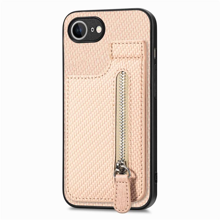 For iPhone 17e / 16e Carbon Fiber Vertical Flip Zipper Phone Case