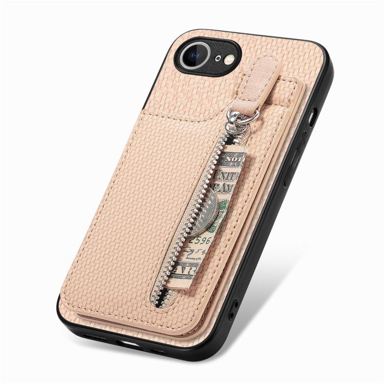 For iPhone 17e / 16e Carbon Fiber Vertical Flip Zipper Phone Case