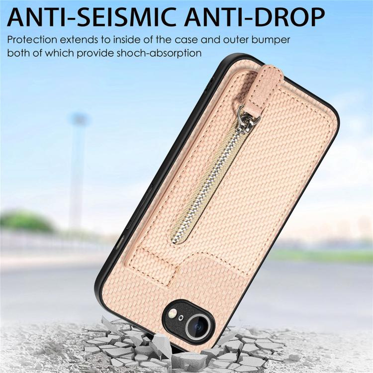 For iPhone 17e / 16e Carbon Fiber Vertical Flip Zipper Phone Case