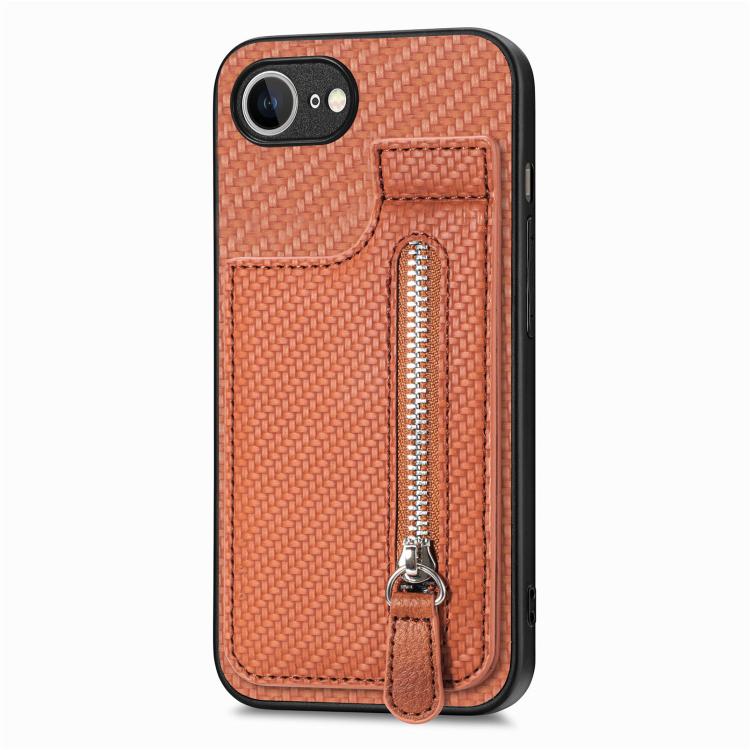 For iPhone 17e / 16e Carbon Fiber Vertical Flip Zipper Phone Case