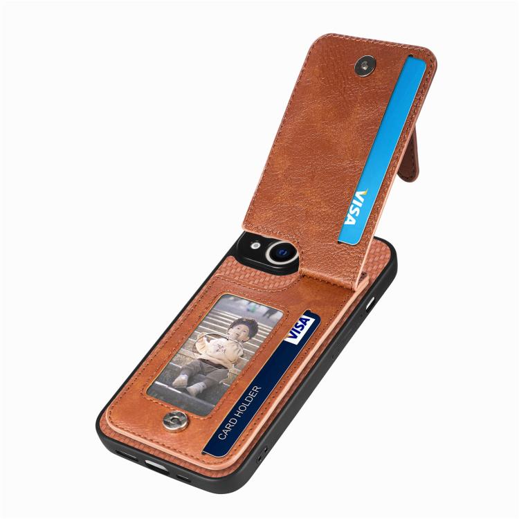 For iPhone 17e / 16e Carbon Fiber Vertical Flip Zipper Phone Case