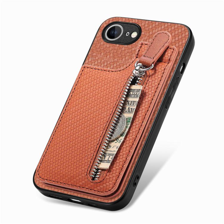 For iPhone 17e / 16e Carbon Fiber Vertical Flip Zipper Phone Case