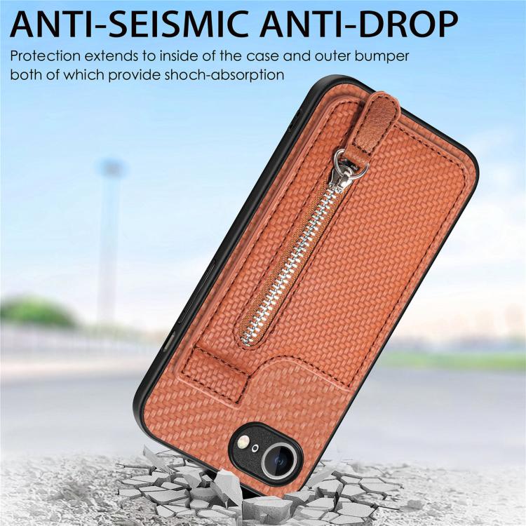 For iPhone 17e / 16e Carbon Fiber Vertical Flip Zipper Phone Case