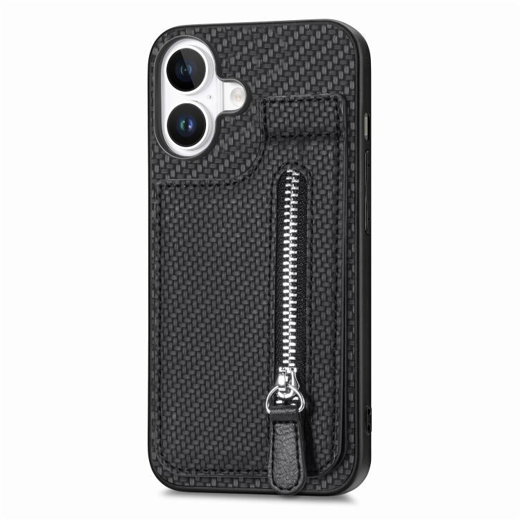 For iPhone 17 Carbon Fiber Vertical Flip Zipper Phone Case