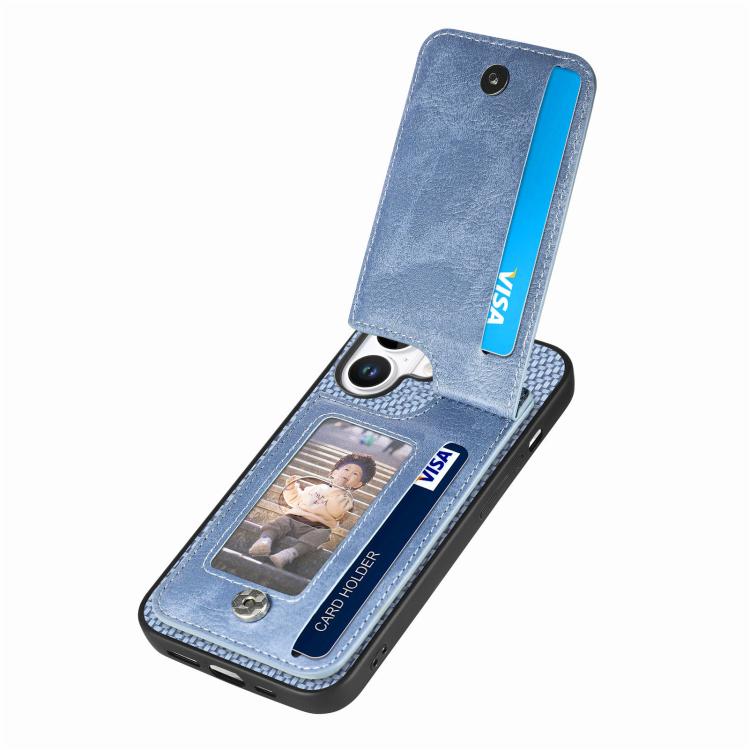 For iPhone 17 Carbon Fiber Vertical Flip Zipper Phone Case