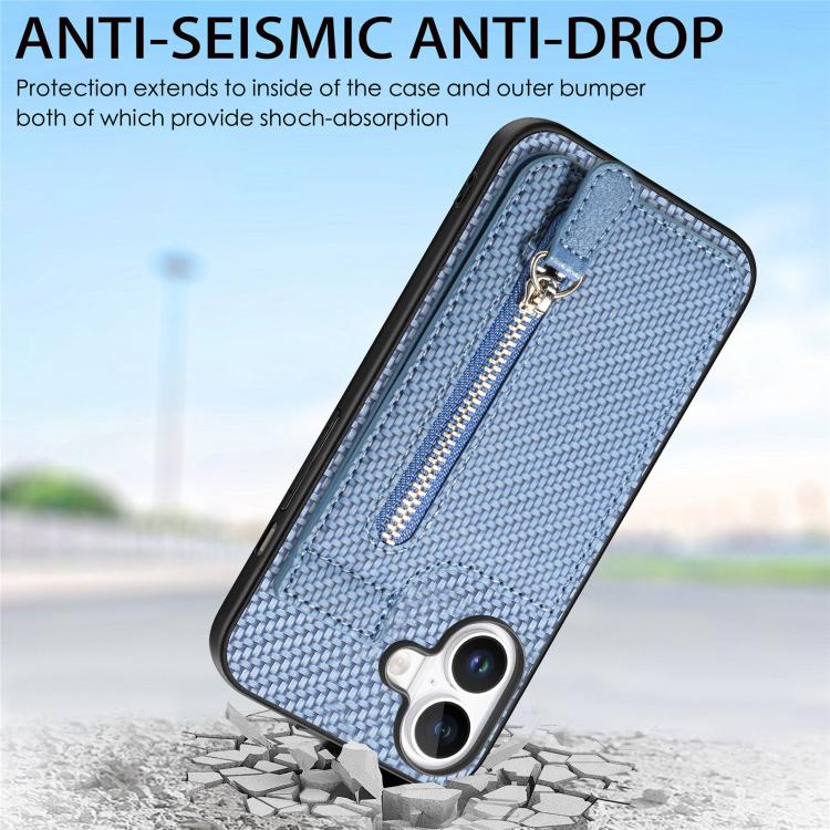 For iPhone 17 Carbon Fiber Vertical Flip Zipper Phone Case