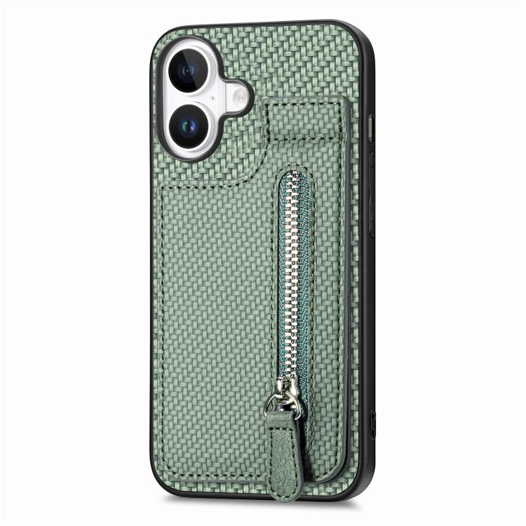 For iPhone 17 Carbon Fiber Vertical Flip Zipper Phone Case