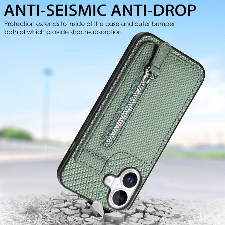 For iPhone 17 Carbon Fiber Vertical Flip Zipper Phone Case