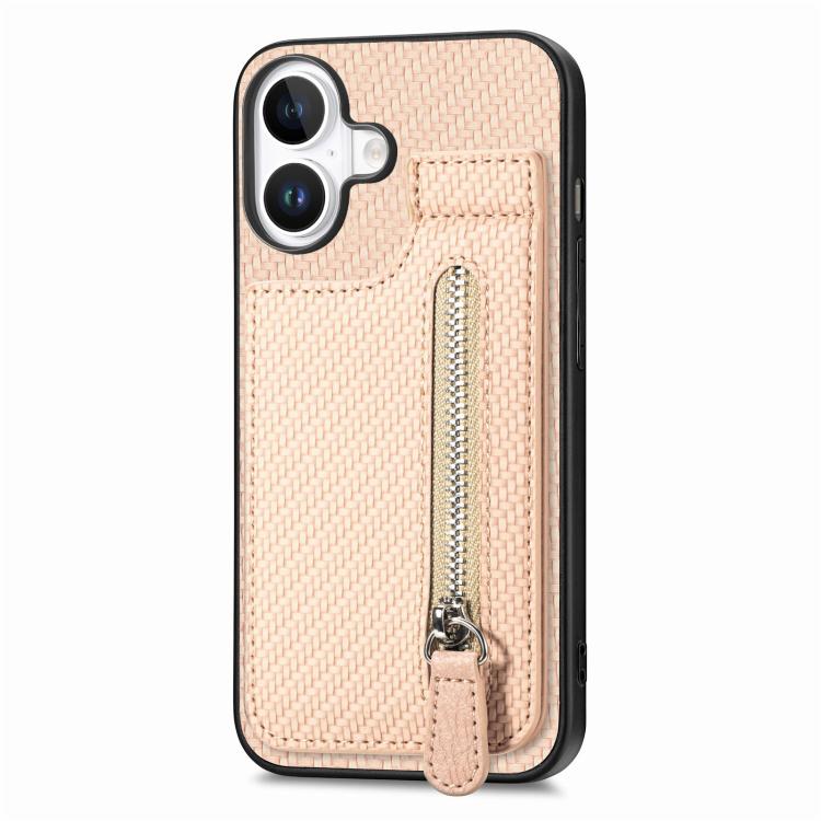 For iPhone 17 Carbon Fiber Vertical Flip Zipper Phone Case
