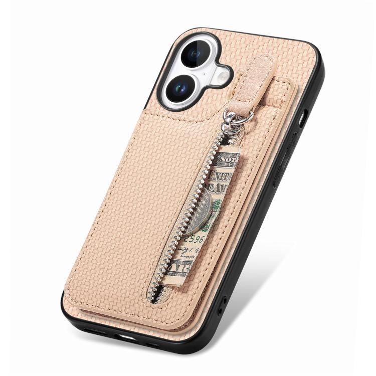 For iPhone 17 Carbon Fiber Vertical Flip Zipper Phone Case