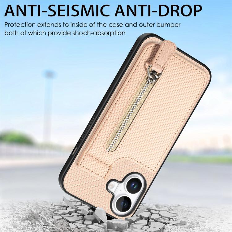 For iPhone 17 Carbon Fiber Vertical Flip Zipper Phone Case