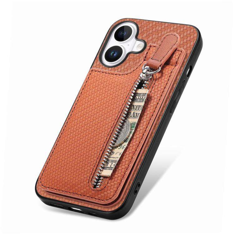 For iPhone 17 Carbon Fiber Vertical Flip Zipper Phone Case