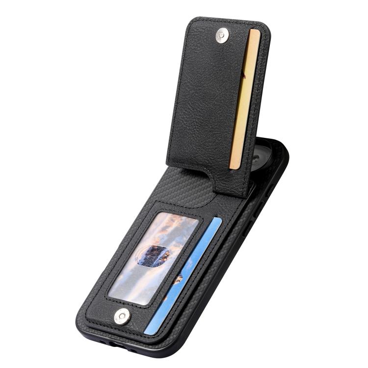 For iPhone 17 Pro Max Carbon Fiber Vertical Flip Zipper Phone Case