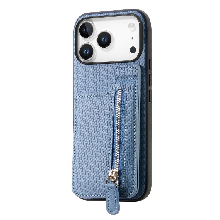 For iPhone 17 Pro Max Carbon Fiber Vertical Flip Zipper Phone Case