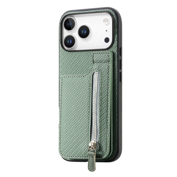 For iPhone 17 Pro Max Carbon Fiber Vertical Flip Zipper Phone Case