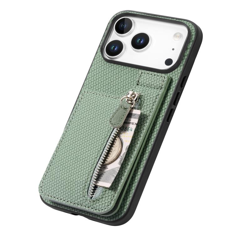 For iPhone 17 Pro Max Carbon Fiber Vertical Flip Zipper Phone Case