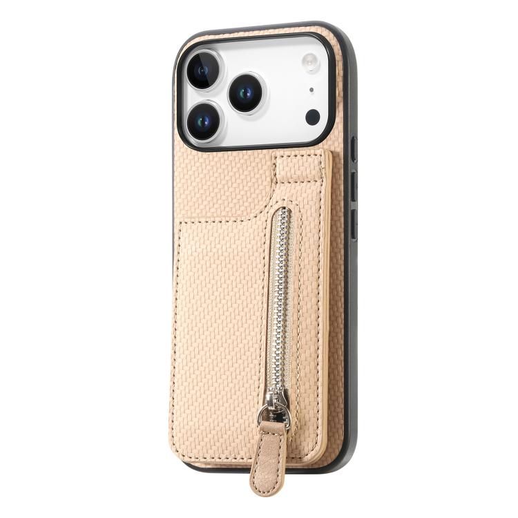 For iPhone 17 Pro Max Carbon Fiber Vertical Flip Zipper Phone Case