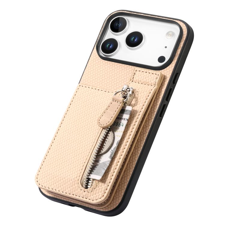 For iPhone 17 Pro Max Carbon Fiber Vertical Flip Zipper Phone Case
