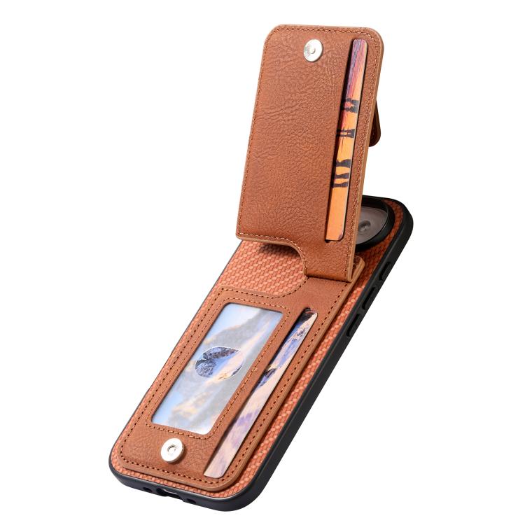 For iPhone 17 Pro Max Carbon Fiber Vertical Flip Zipper Phone Case