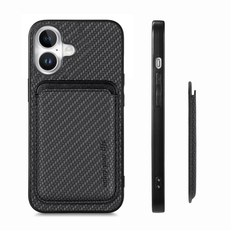 For iPhone 16 Carbon Fiber Leather Card Magsafe Phone Case