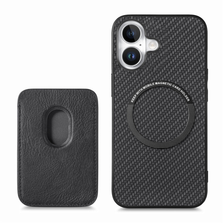 For iPhone 16 Carbon Fiber Leather Card Magsafe Phone Case