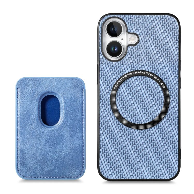 For iPhone 16 Carbon Fiber Leather Card Magsafe Phone Case