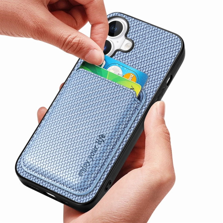 For iPhone 16 Carbon Fiber Leather Card Magsafe Phone Case