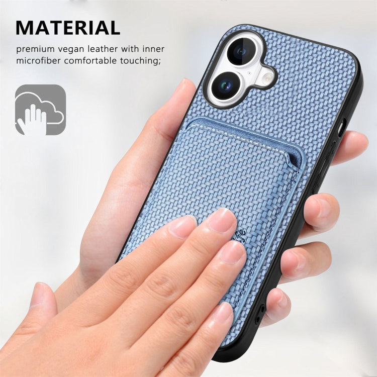 For iPhone 16 Carbon Fiber Leather Card Magsafe Phone Case