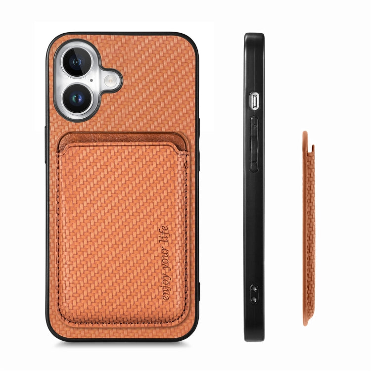 For iPhone 16 Carbon Fiber Leather Card Magsafe Phone Case