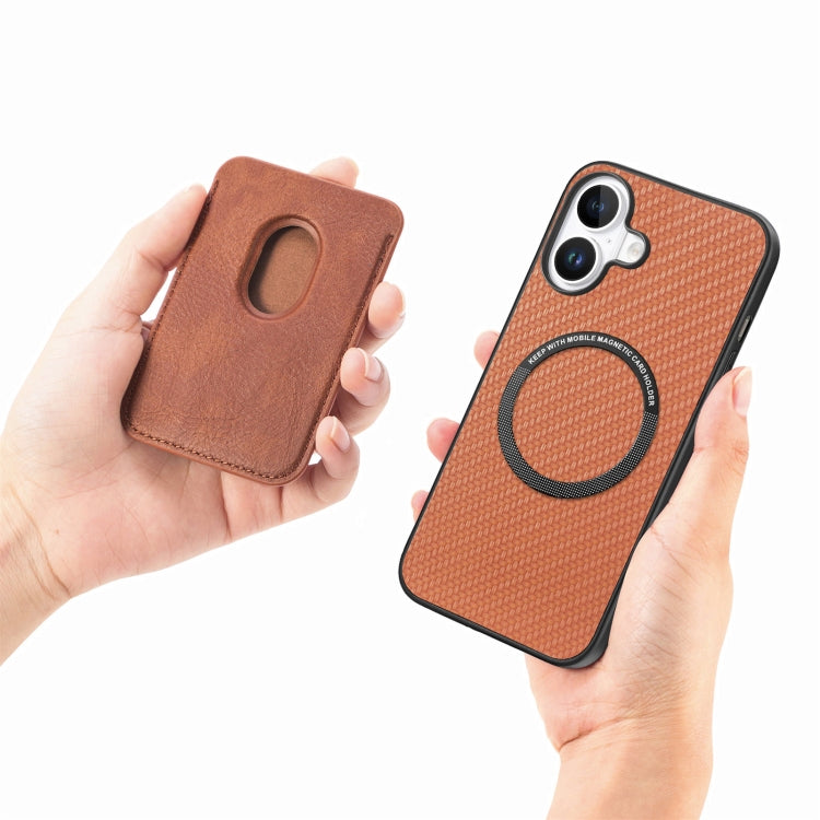 For iPhone 16 Carbon Fiber Leather Card Magsafe Phone Case
