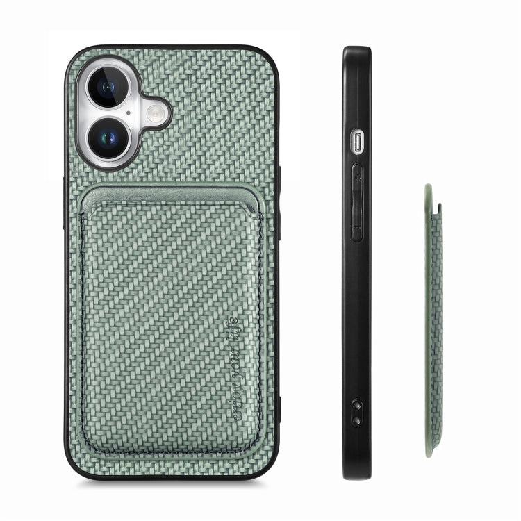 For iPhone 16 Carbon Fiber Leather Card Magsafe Phone Case