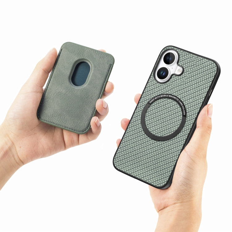 For iPhone 16 Carbon Fiber Leather Card Magsafe Phone Case