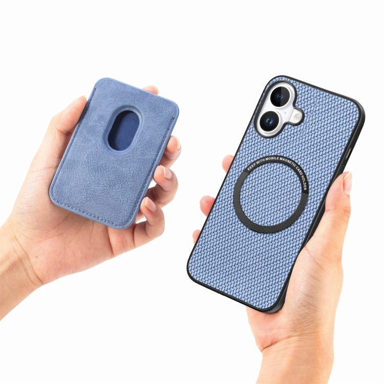 For iPhone 16 Plus Carbon Fiber Leather Card Magsafe Phone Case