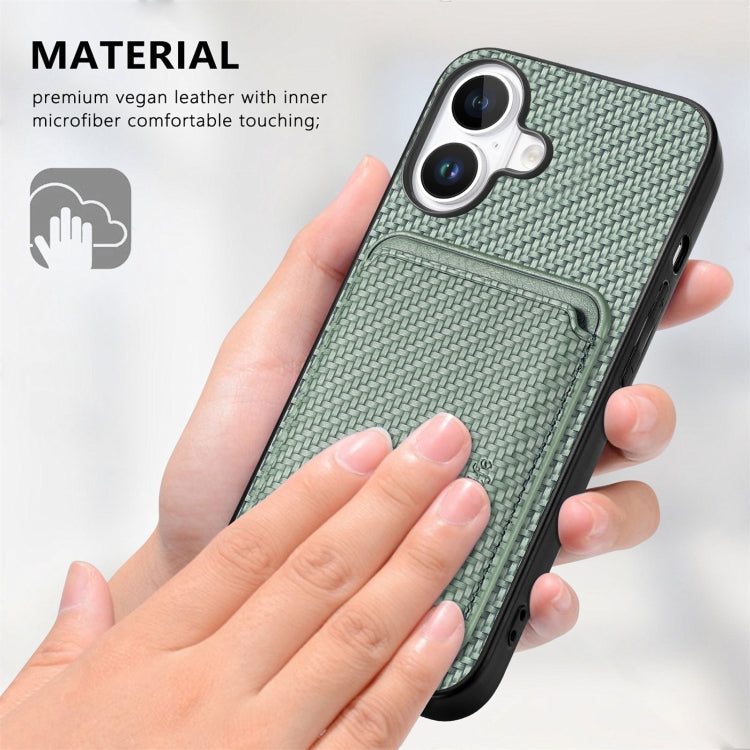 For iPhone 16 Plus Carbon Fiber Leather Card Magsafe Phone Case