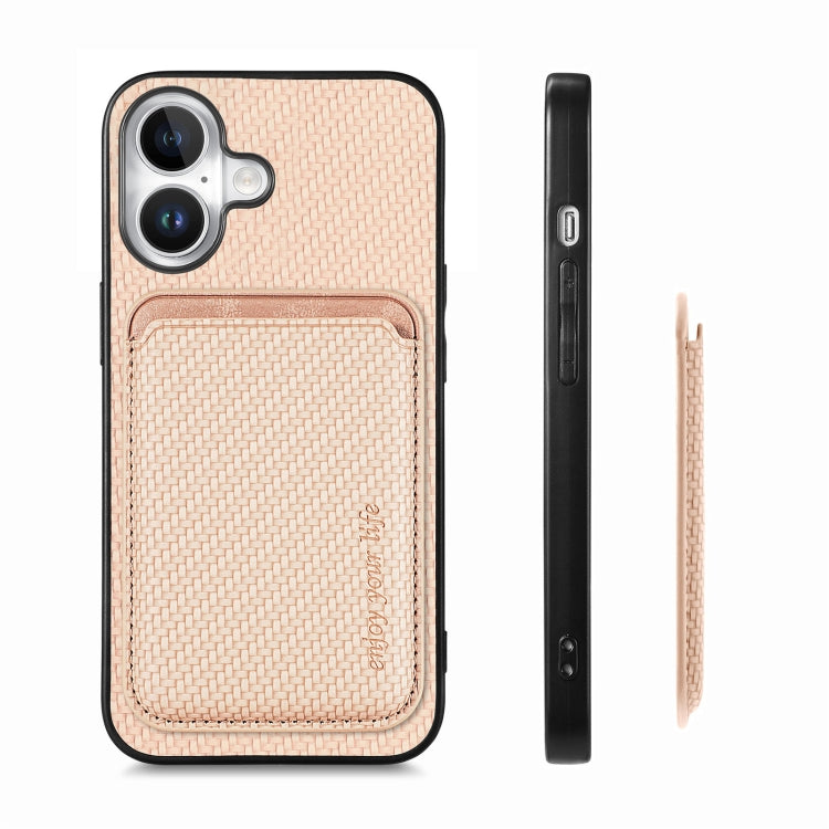 For iPhone 16 Plus Carbon Fiber Leather Card Magsafe Phone Case