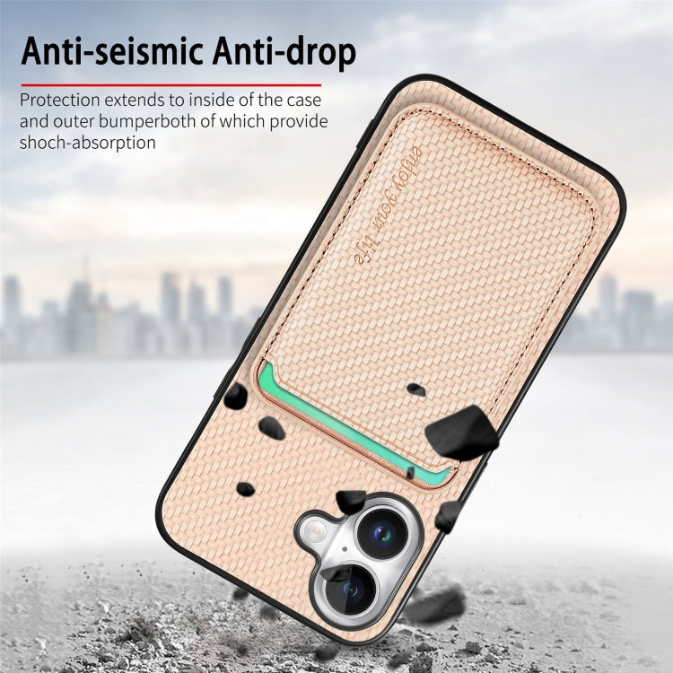 For iPhone 16 Plus Carbon Fiber Leather Card Magsafe Phone Case