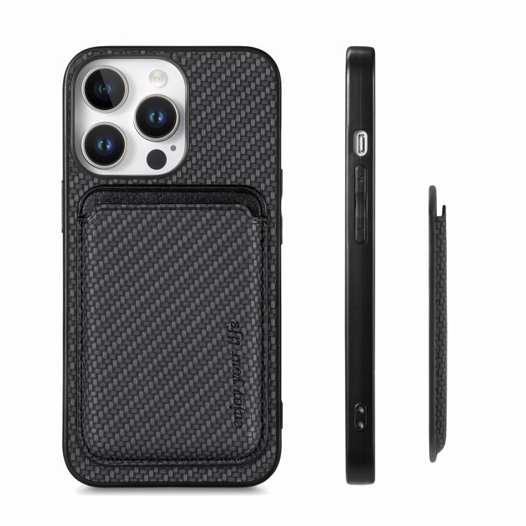 For iPhone 16 Pro Carbon Fiber Leather Card Magsafe Phone Case