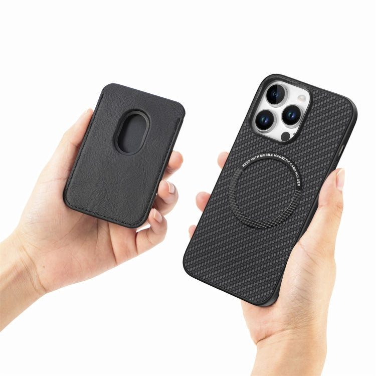 For iPhone 16 Pro Carbon Fiber Leather Card Magsafe Phone Case