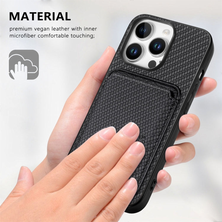 For iPhone 16 Pro Carbon Fiber Leather Card Magsafe Phone Case