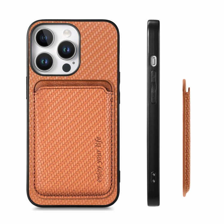 For iPhone 16 Pro Carbon Fiber Leather Card Magsafe Phone Case
