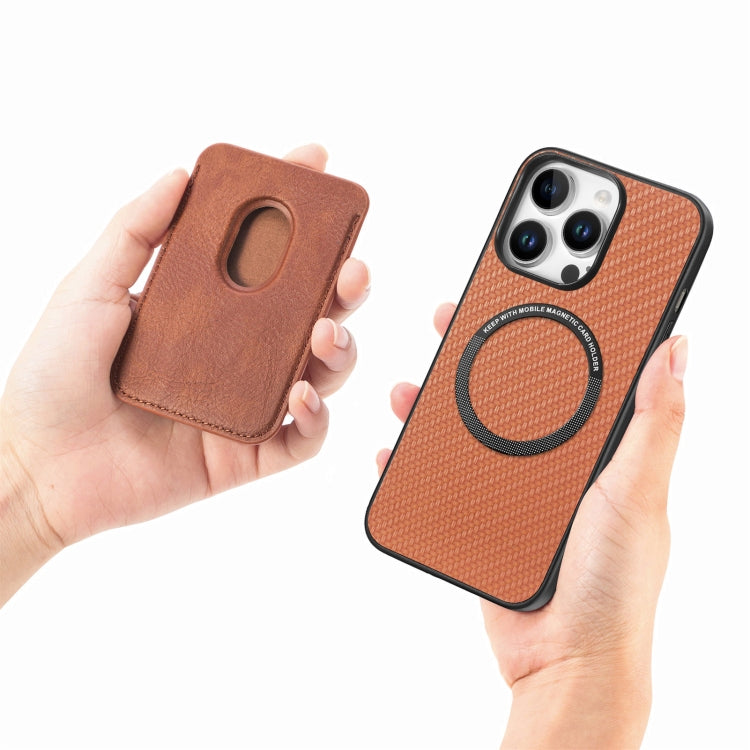 For iPhone 16 Pro Carbon Fiber Leather Card Magsafe Phone Case