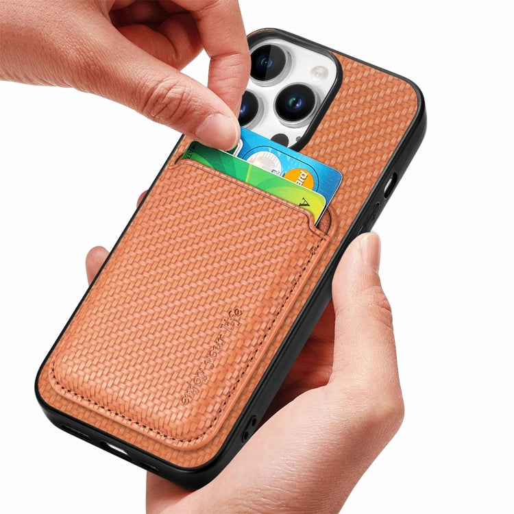 For iPhone 16 Pro Carbon Fiber Leather Card Magsafe Phone Case