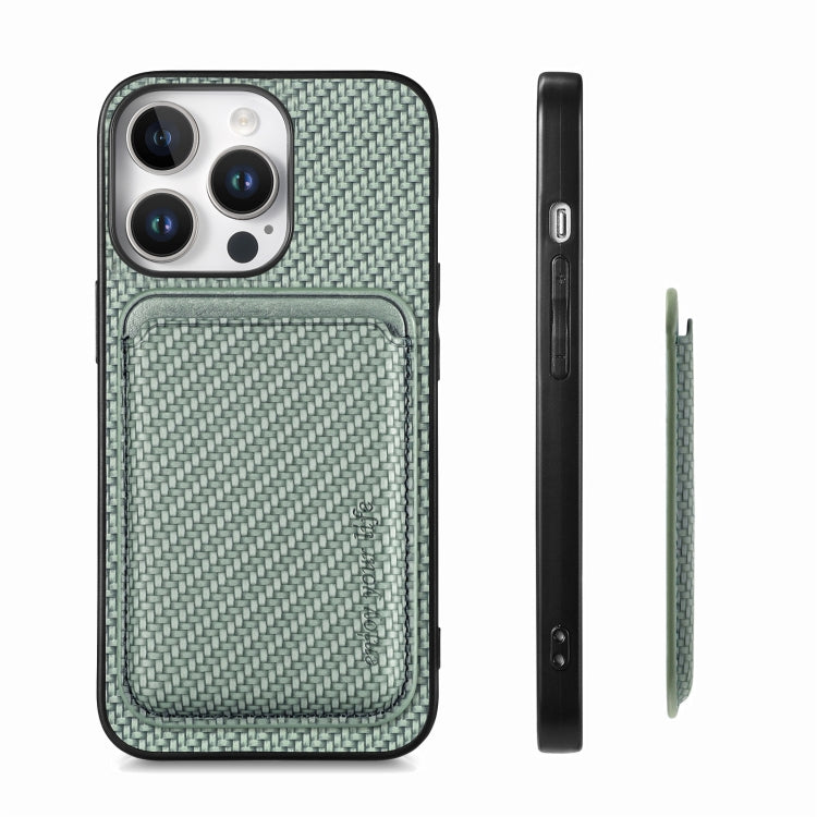 For iPhone 16 Pro Carbon Fiber Leather Card Magsafe Phone Case