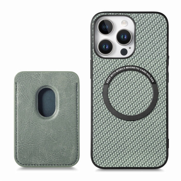 For iPhone 16 Pro Carbon Fiber Leather Card Magsafe Phone Case