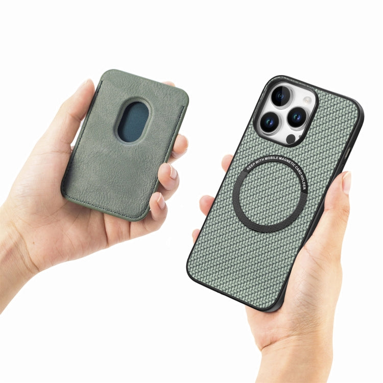 For iPhone 16 Pro Carbon Fiber Leather Card Magsafe Phone Case