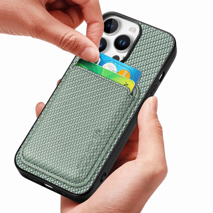For iPhone 16 Pro Carbon Fiber Leather Card Magsafe Phone Case